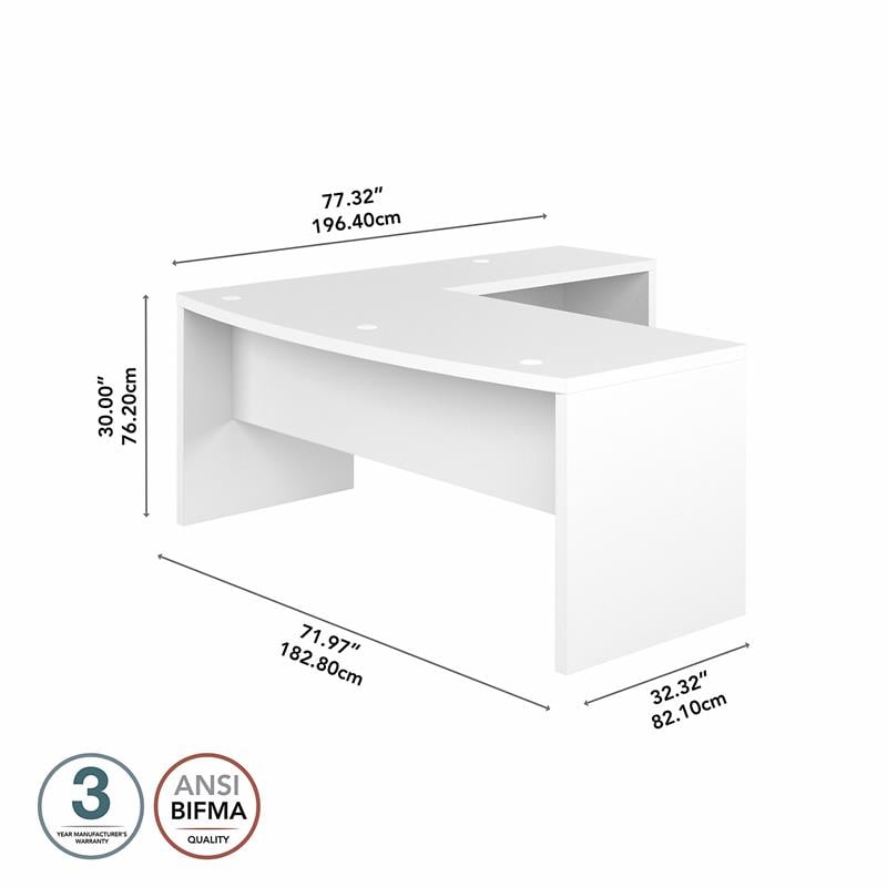 Pemberly Row Set of 2 Bow Front L-Shape Desk & Mobile File Cabinet in Pure White