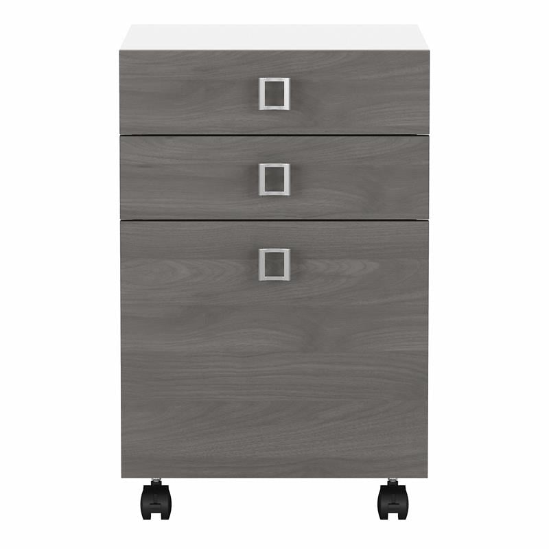 Pemberly Row Set of 2 L-Shaped Desk & Mobile File Cabinet in White & Gray