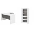 Pemberly Row Set of 2 L-Shaped Bow Front Desk & 5-Shelf Bookcase in White & Gray