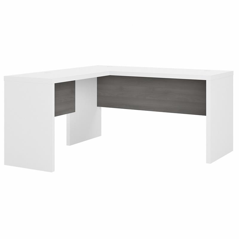 Pemberly Row Set of 2 L-Shaped Desk & Lateral File Cabinet in White & Gray