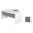 Pemberly Row Set of 2 Bow Front L-Shape Desk & Lateral File Cabinet - White/Gray
