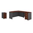 Pemberly Row Set of 2 Wood L-Shaped Desk & Mobile File Cabinet in Hansen Cherry