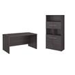 Pemberly Row Set of 2 Office Desk & 5-Shelf Bookcase in Storm Gray