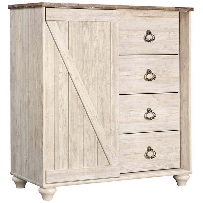 Pemberly Row Set of 3 Queen Panel Bed & 4-Drawer Door Chest & 5-Drawer Chest