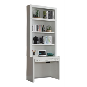 Pemberly Row Farmhouse White Wood Library Desk and Hutch with Adjustable Shelves