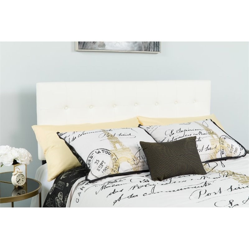 Pemberly Row Faux Leather Tufted Twin Panel Headboard in White