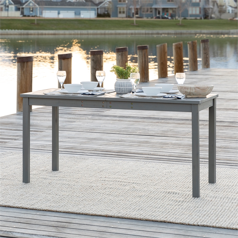Pemberly Row Contemporary Outdoor Wood Patio Dining Table in Gray Wash
