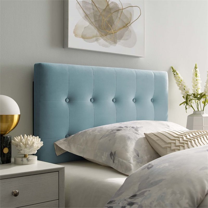 Pemberly Row Twin Tufted Performance Velvet Headboard in Light Blue