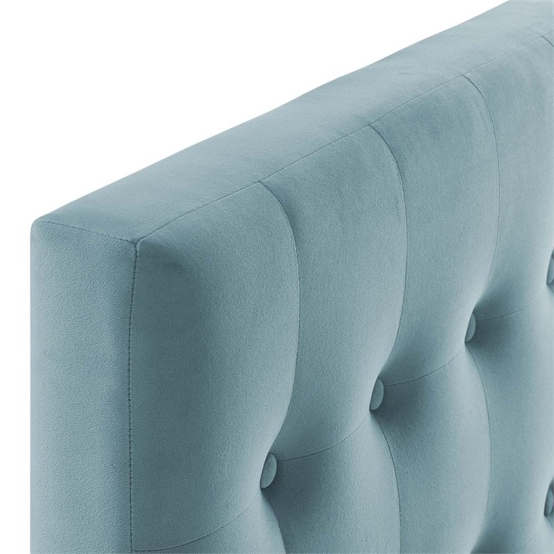 Pemberly Row Twin Tufted Performance Velvet Headboard in Light Blue