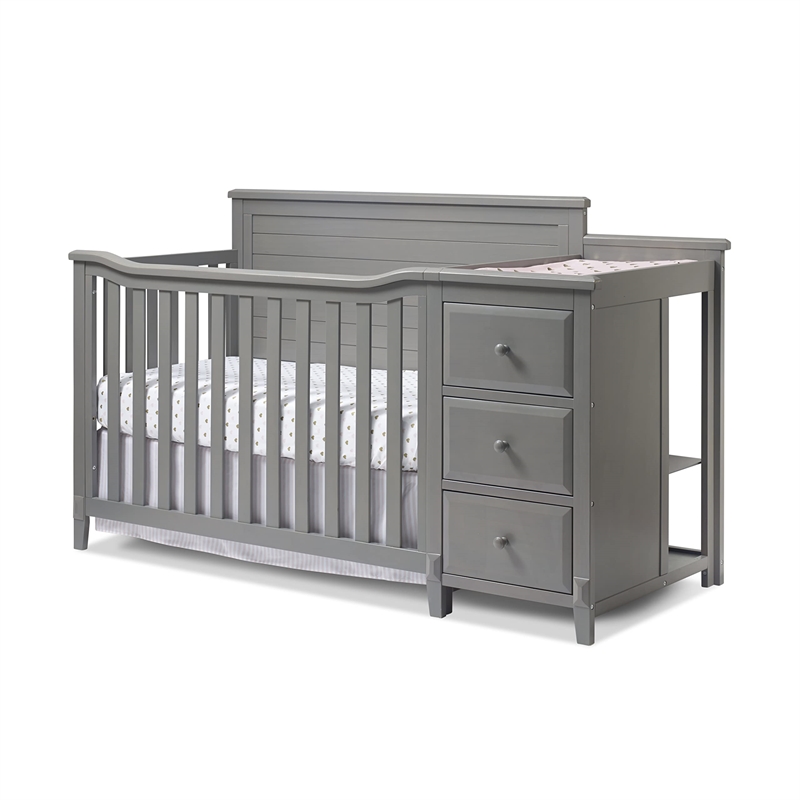 Pemberly Row Contemporary Crib and Changer Panel Crib in Weathered Gray