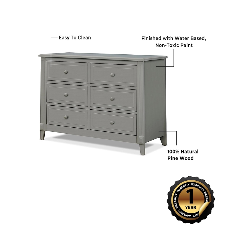 Pemberly Row Contemporary Wood Double Dresser in Gray Finish