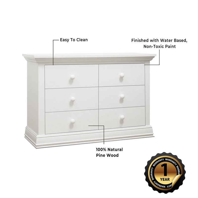 Pemberly Row Contemporary Wood Double Dresser in White Finish