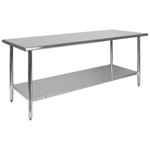 Pemberly Row 72&quot 18-Gauge Prep and Work Table with Undershelf in Silver