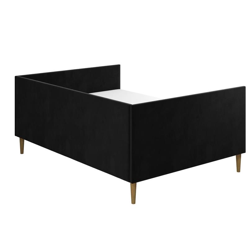 Pemberly Row Mid Century Upholstered Daybed Full Size in Black Velvet