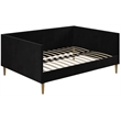 Pemberly Row Mid Century Upholstered Daybed Full Size in Black Velvet