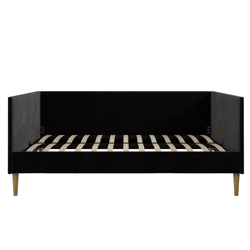 Pemberly Row Mid Century Upholstered Daybed Full Size in Black Velvet