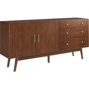 Pemberly Row 70&quot 3-Drawer Mid-Century Engineered Wood Sideboard in Walnut