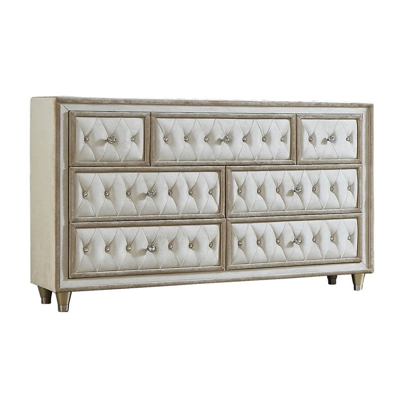 Pemberly Row 5-piece Eastern King Upholstered Velvet Bedroom Set Ivory