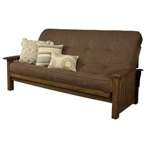 Pemberly Row Queen-size Wood Futon-Linen Cocoa Brown Mattress