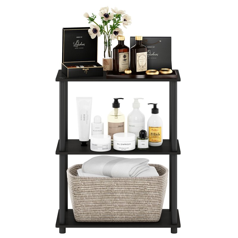 Pemberly Row Turn-N-Tube Wood 3-Tier Shelf Display Rack in Espresso/Black