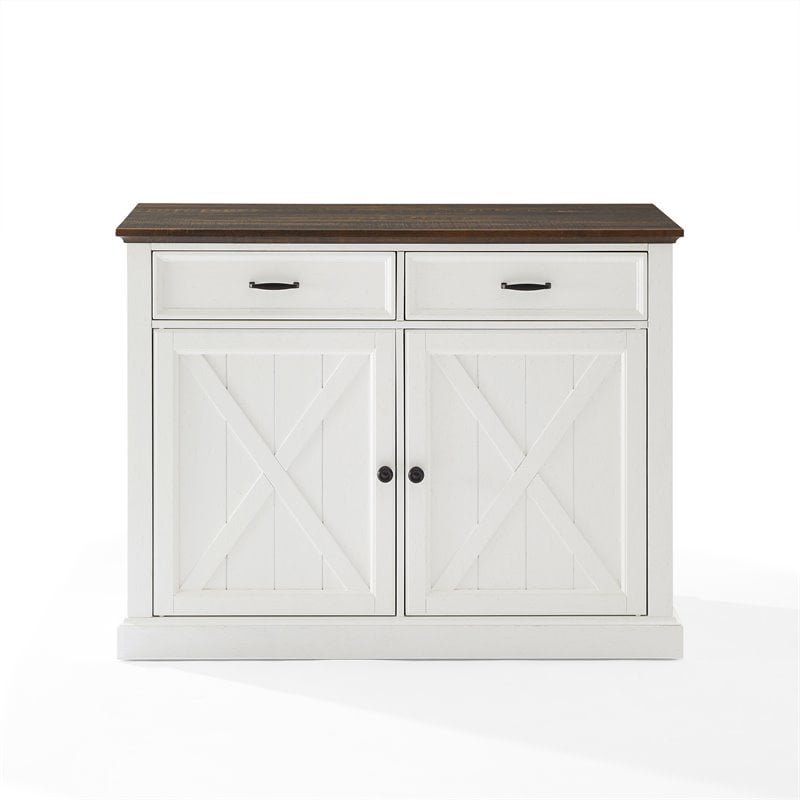 Pemberly Row Modern Wood Kitchen Island in Distressed White/Brown