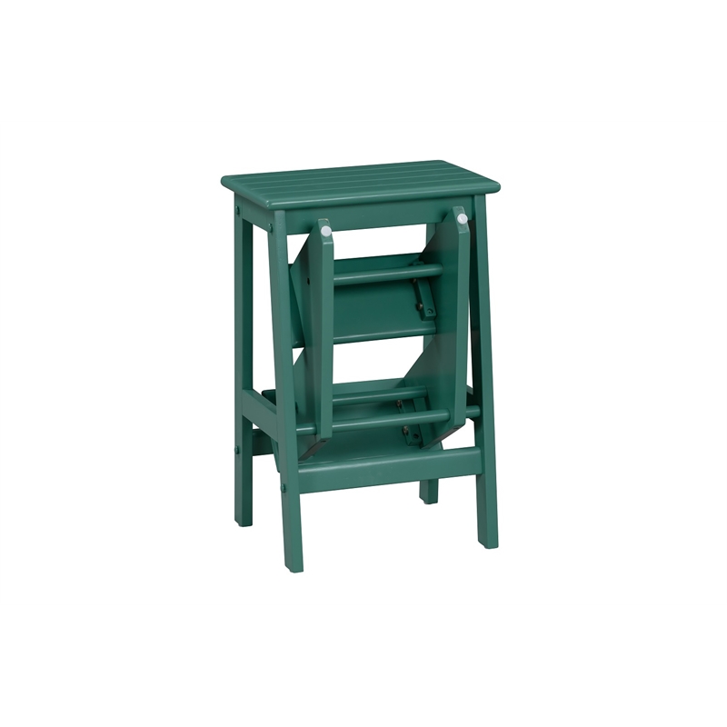 Pemberly Row Wood 24.5 in. Folding Step Stool in Jadepool Green Finish