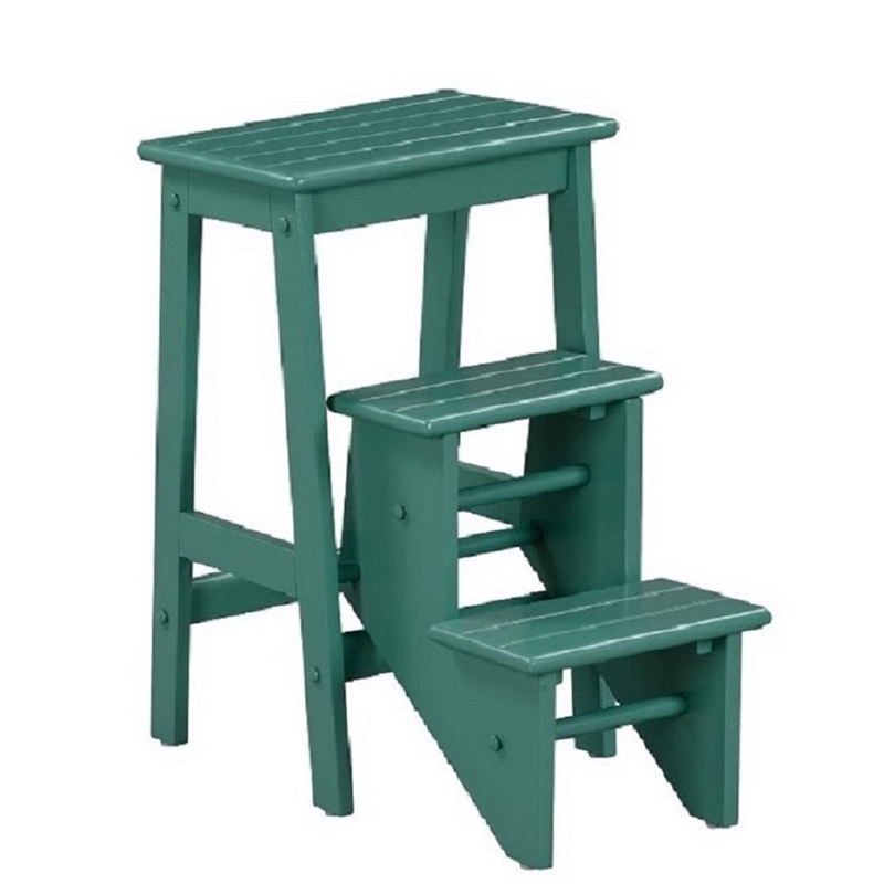 Pemberly Row Wood 24.5 in. Folding Step Stool in Jadepool Green Finish