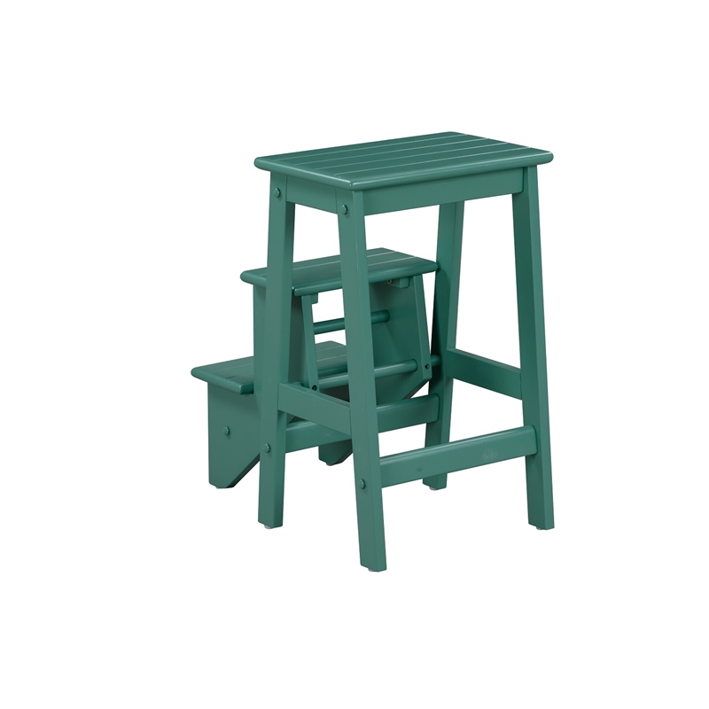 Pemberly Row Wood 24.5 in. Folding Step Stool in Jadepool Green Finish