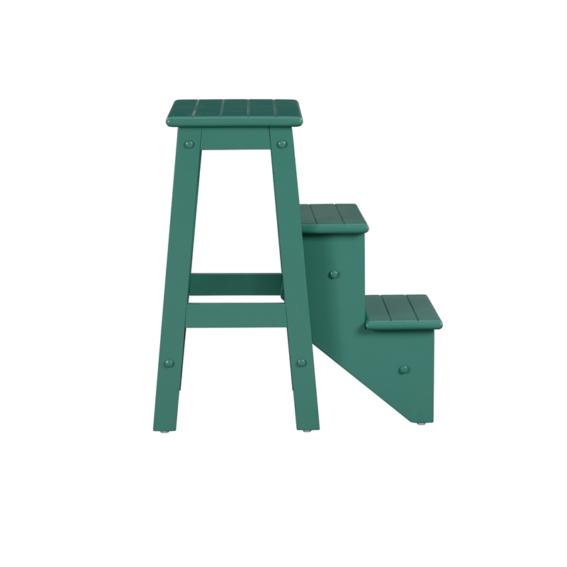 Pemberly Row Wood 24.5 in. Folding Step Stool in Jadepool Green Finish