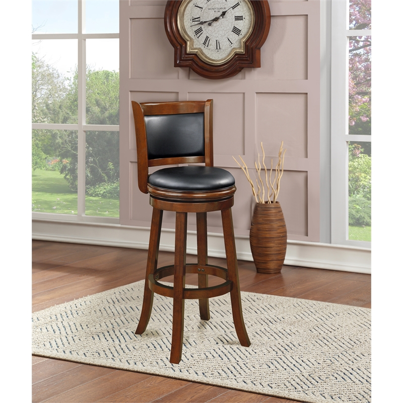 Pemberly Row Contemporary Wood Extra Tall Swivel Bar Stool in Cherry