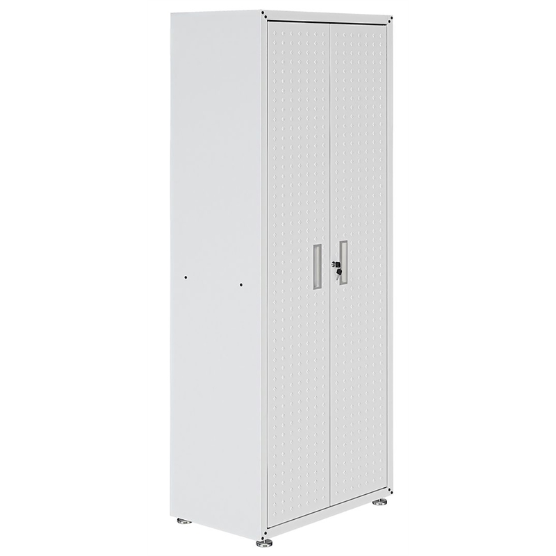 Pemberly Row Contemporary Tall Wood Garage Cabinet in White Finish
