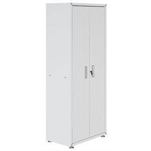 Pemberly Row Contemporary Tall Wood Garage Cabinet in White Finish