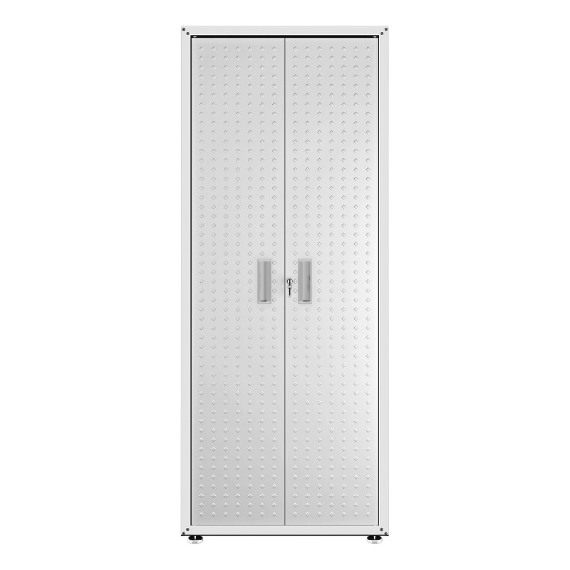 Pemberly Row Contemporary Tall Wood Garage Cabinet in White Finish