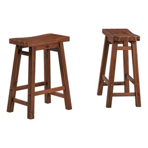 Pemberly Row Saddle Counter Height Stool Chestnut Wire-Brush Set of 2