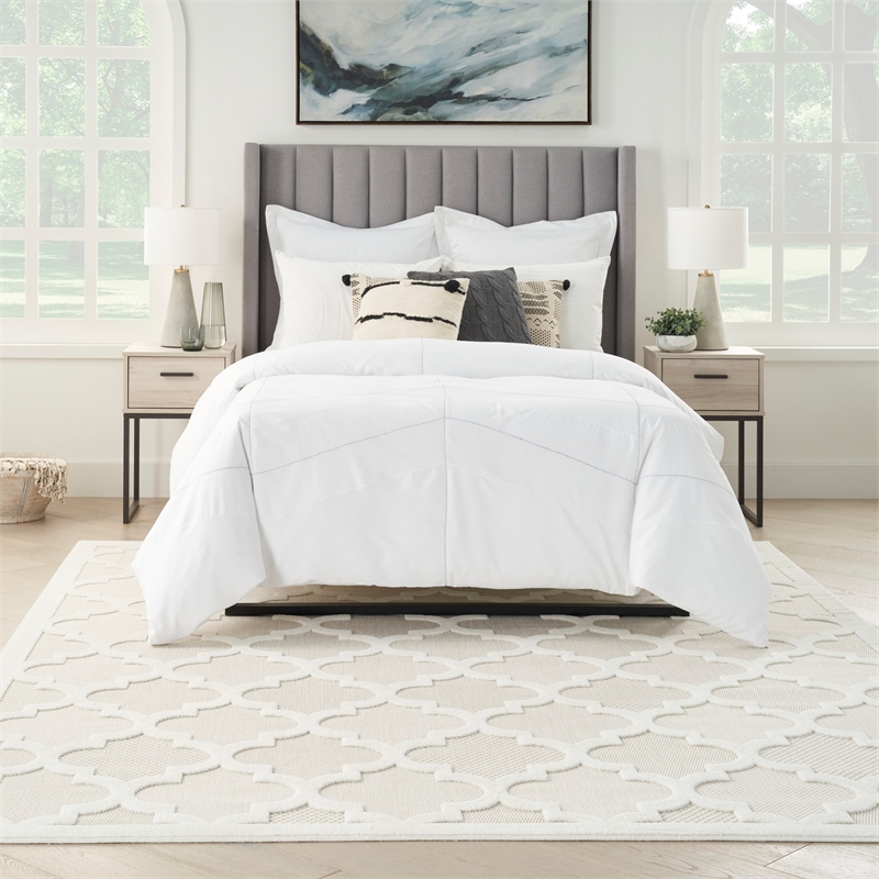 Pemberly Row Easy Care 7' x 10' Ivory White Fabric Modern Area Rug
