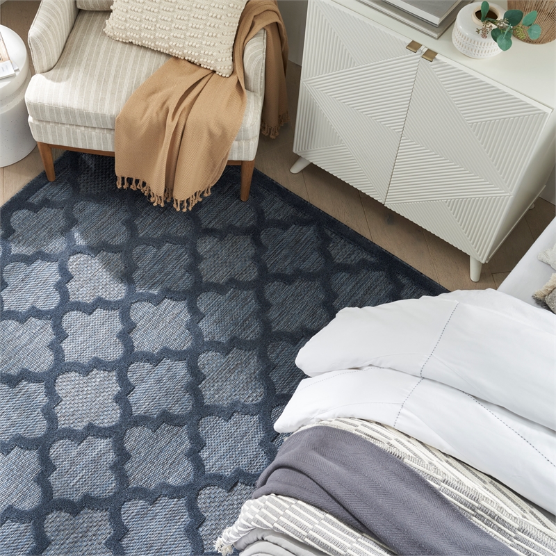 Pemberly Row Easy Care 8' x 10' Navy Blue Indoor/Outdoor Rug