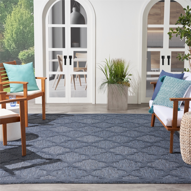 Pemberly Row Easy Care 8' x 10' Navy Blue Indoor/Outdoor Rug