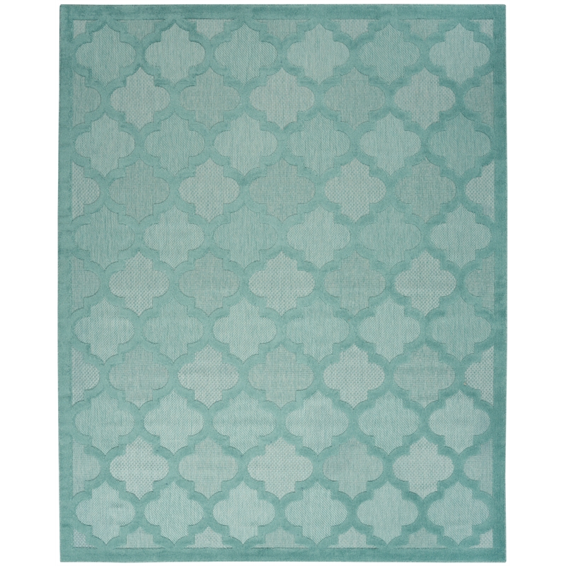 Pemberly Row Easy Care 9' x 12' Aqua/Teal Indoor/Outdoor Fabric Rug