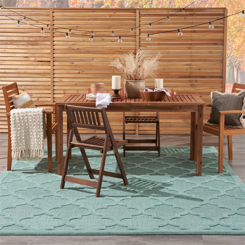 Pemberly Row Easy Care 9' x 12' Aqua/Teal Indoor/Outdoor Fabric Rug