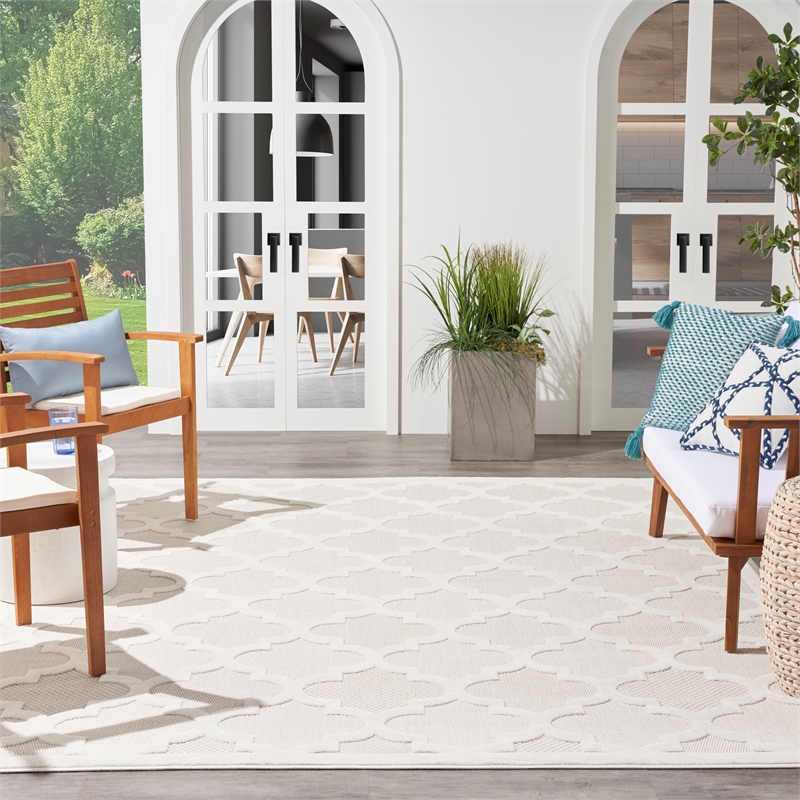 Pemberly Row Easy Care 9' x 12' Ivory/White Fabric Modern Area Rug