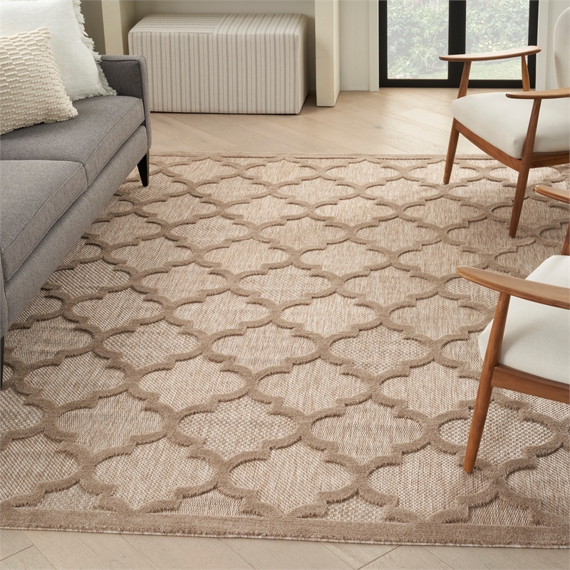 Pemberly Row Easy Care 9' x 12' Natural Beige Fabric Modern Area Rug