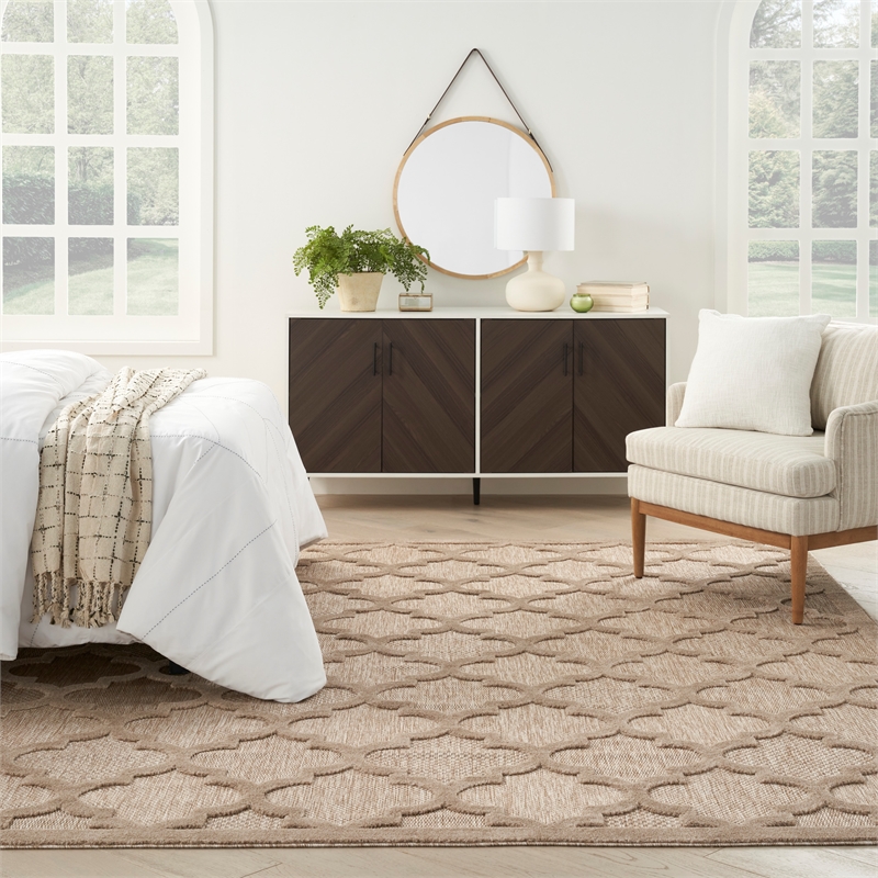 Pemberly Row Easy Care 9' x 12' Natural Beige Fabric Modern Area Rug