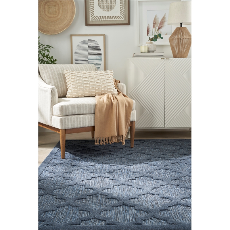 Pemberly Row Easy Care 9' x 12' Navy Blue Fabric Indoor/Outdoor Rug
