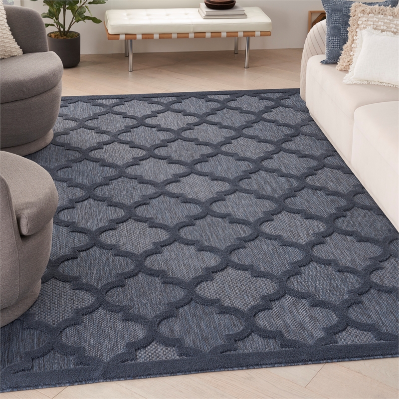 Pemberly Row Easy Care 9' x 12' Navy Blue Fabric Indoor/Outdoor Rug