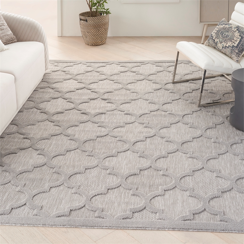 Pemberly Row Easy Care 9' x 12' Silver Gray Fabric Modern Area Rug