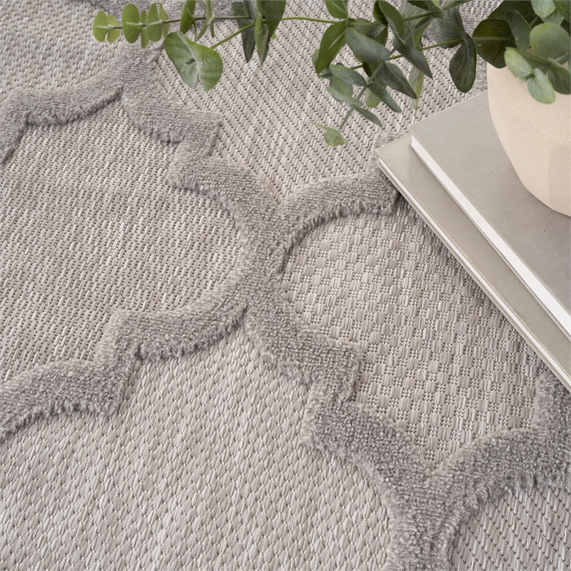 Pemberly Row Easy Care 9' x 12' Silver Gray Fabric Modern Area Rug