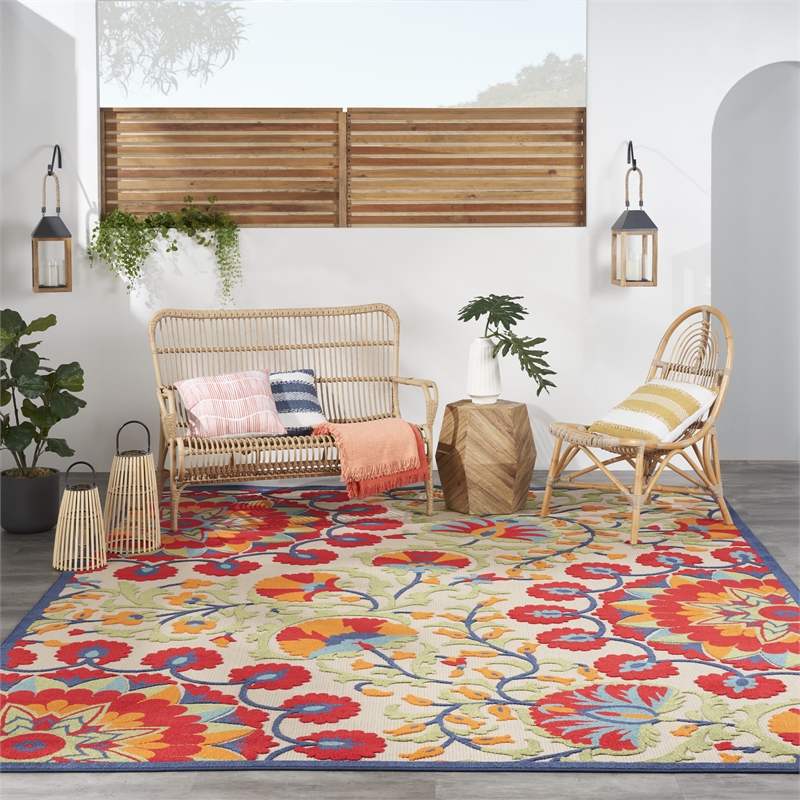 Pemberly Row 10' x 14' Red/Multi Outdoor Indoor/Outdoor Rug Polypropylene