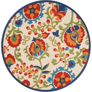 Pemberly Row 4' Round Multicolor Round Fabric Farmhouse Area Rug