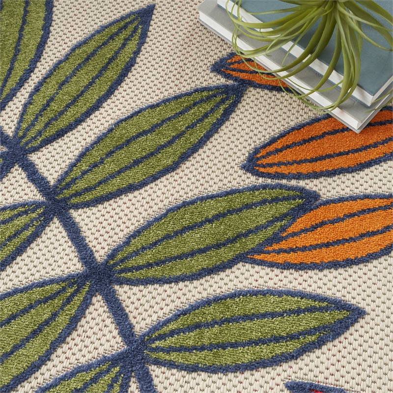 Pemberly Row Contemporary 9' x 12' Multicolor Fabric Tropical Area Rug