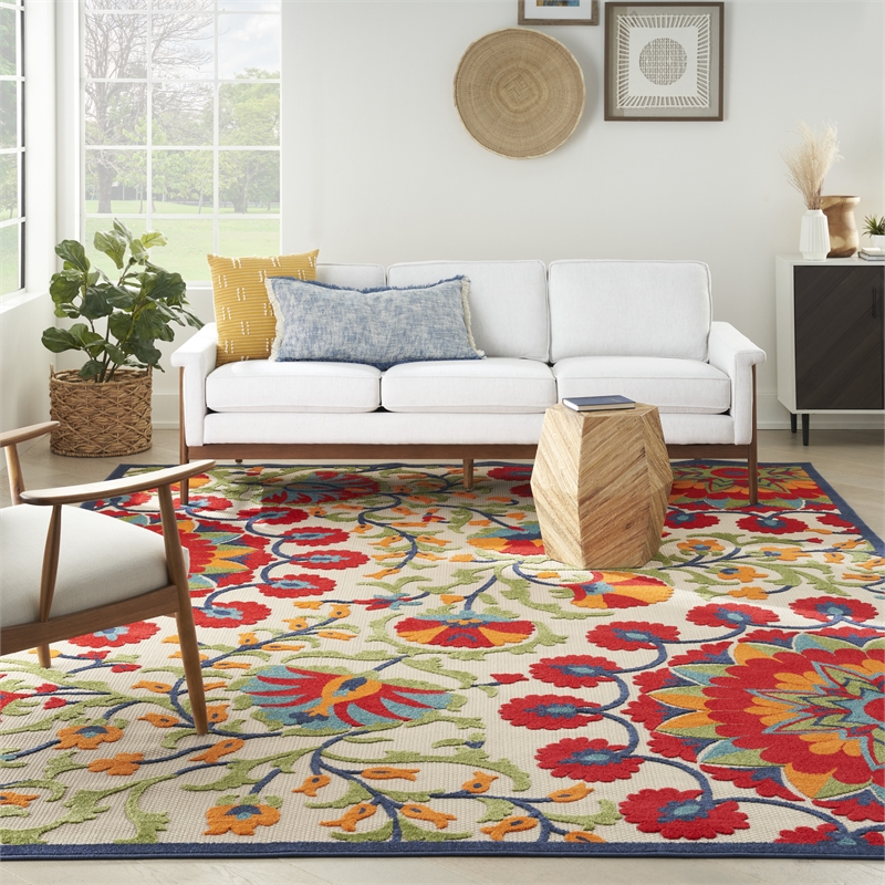 Pemberly Row 9' x 12' Red/Multi Outdoor Indoor/Outdoor Rug Polypropylene